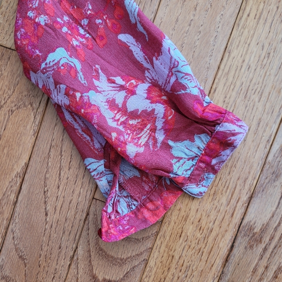 Lucky Brand Red Floral Peasant Top Fringe Tassels XS - Picture 3 of 15